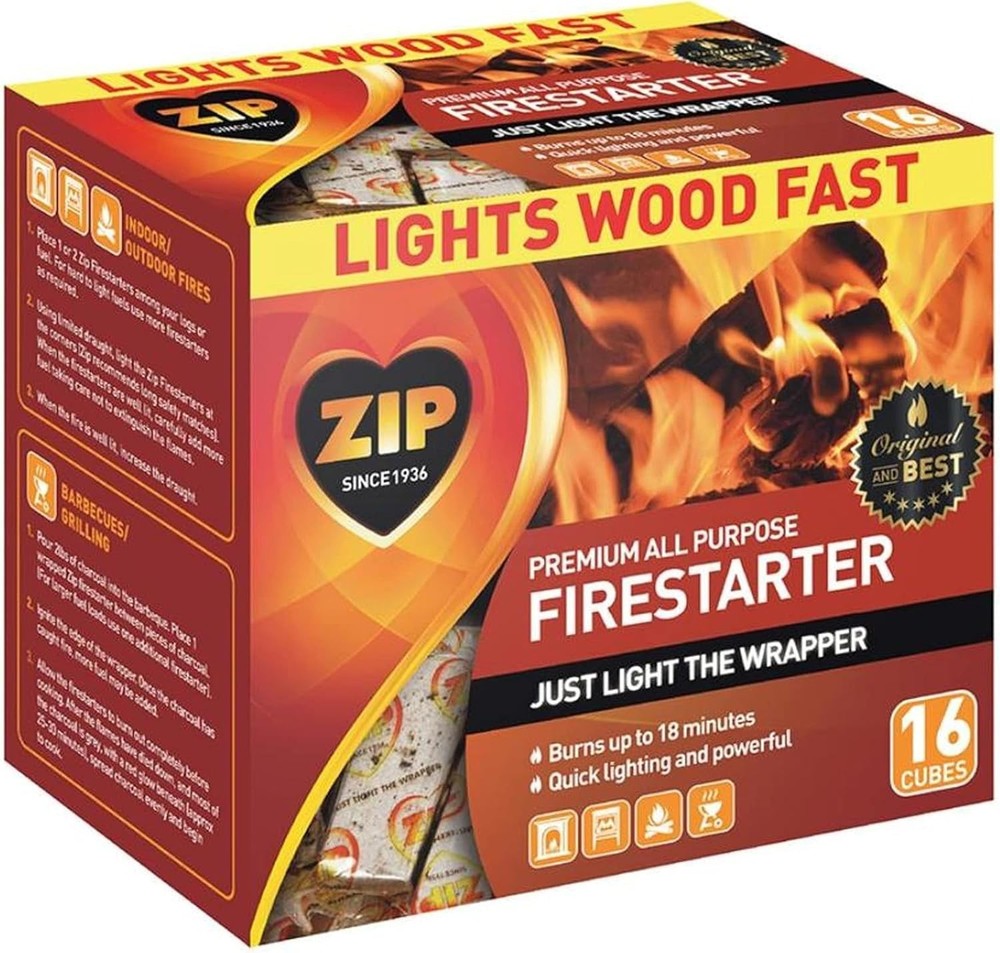 Zip 100537048 All Purpose Firestarter Cubes 16 Count, White Label