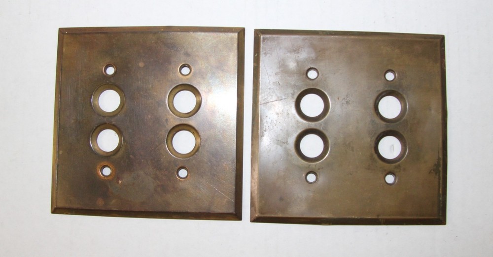 Antique Brass Push Button Switch Plates – Matching 4‑Hole Pair
