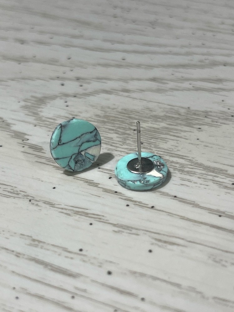 Marbled Turquoise Circular Polymer Clay Stud Earring