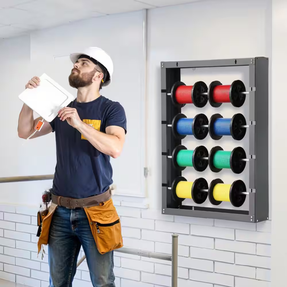 Wire Spool Rack 4-Adjustable Rods Cold-Rolled Wire Spool Holder Wall Mounted Wir