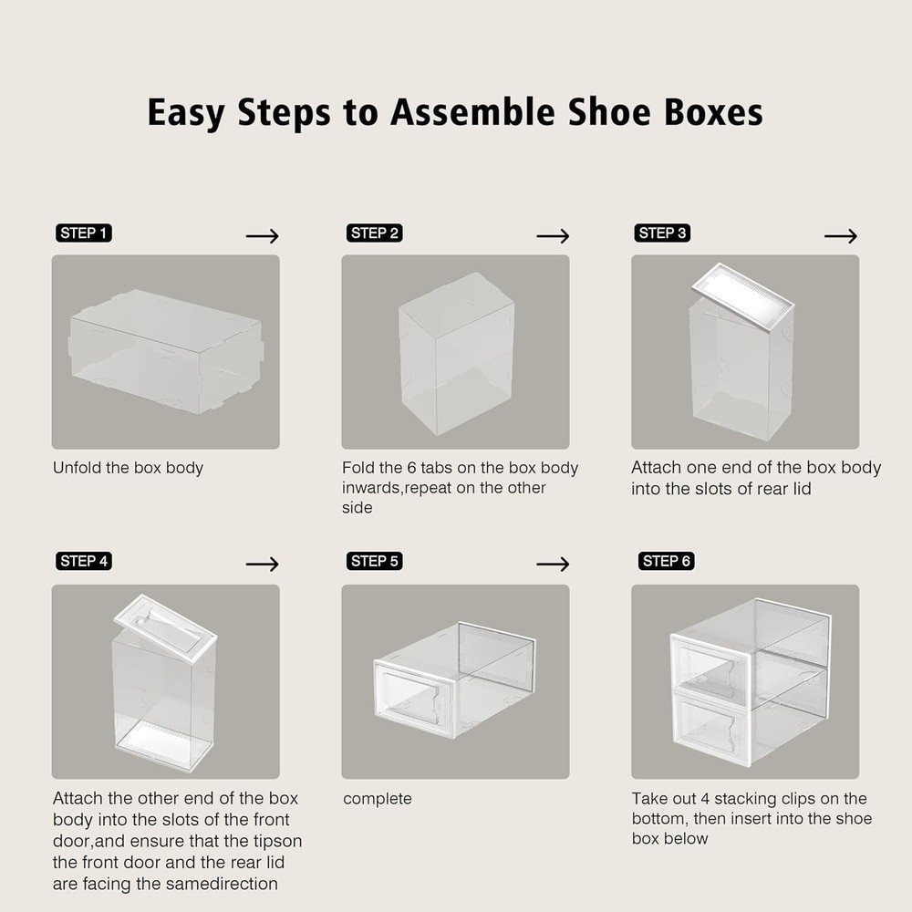 12 Pack Shoe Storage Box, Clear Plastic Stackable Shoe Organizer for Closet, Spa