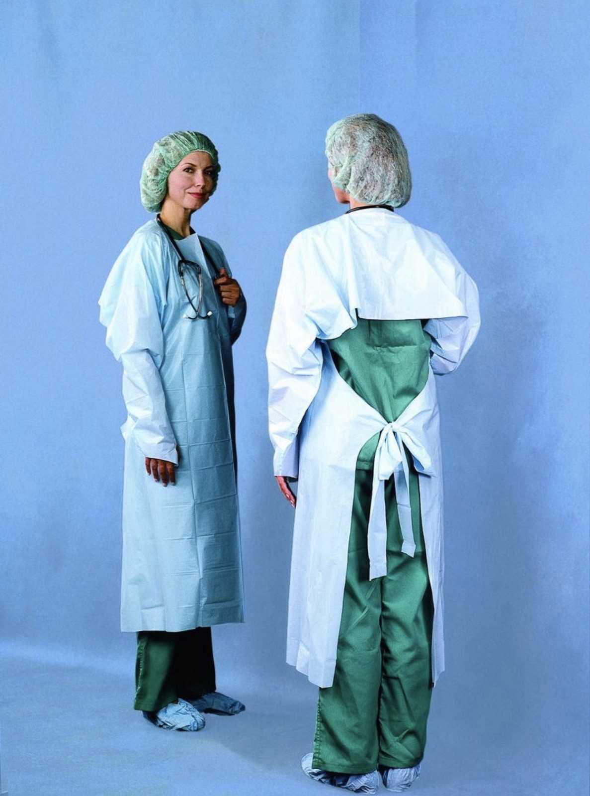 Bulk box - 200pc - DISPOSABLE POLYETHYLENE GOWN Thumb Hooks • Blue • Universal