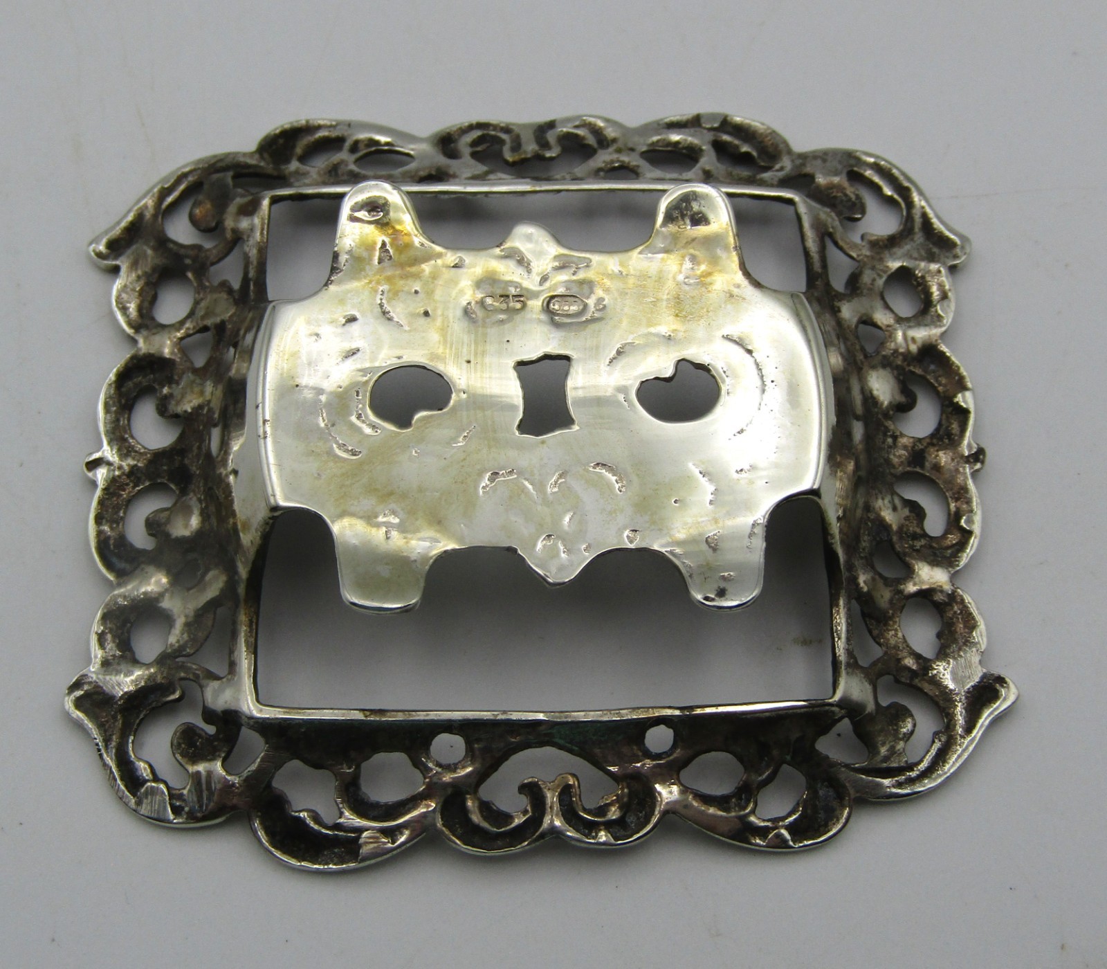 ANTIQUE ORNATE 835 SILVER SALT CELLAR with SPOON