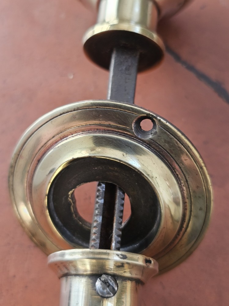 Antique excellent condition original brass rim lock door knobs