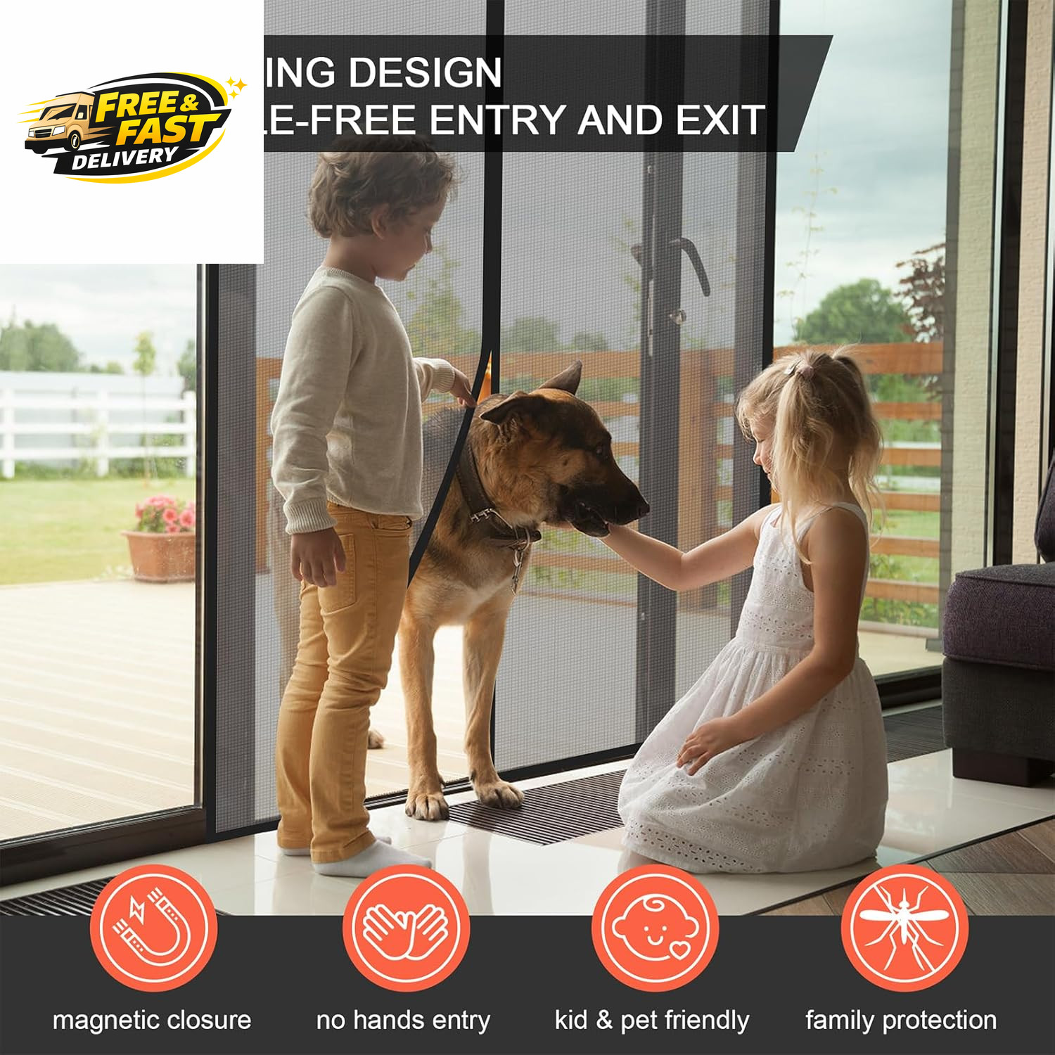 Magnetic Screen Door- Fit up to 36 X 80” Door. Heavy-Duty Screen Door Mesh with