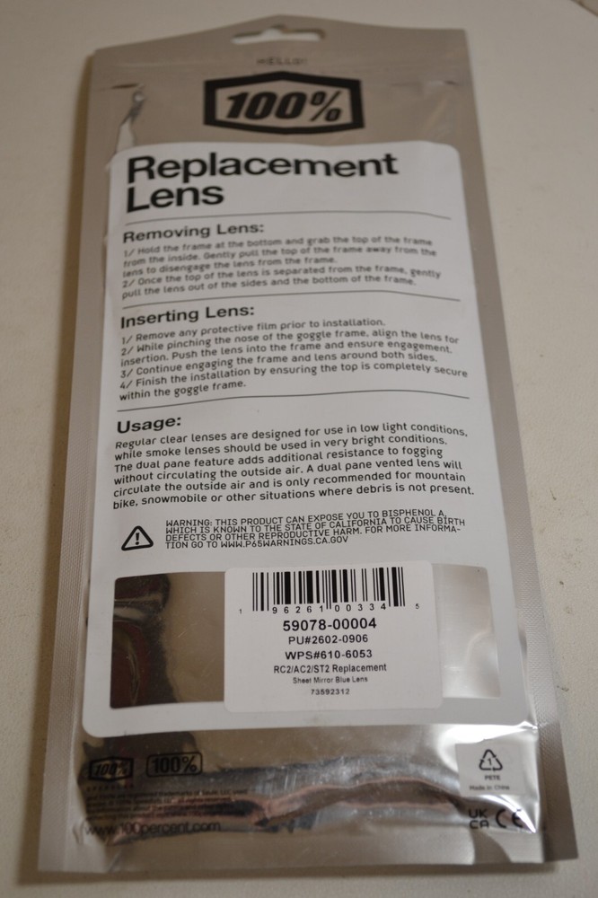 100% Generation 2 Replacement Lens Regular 59078-00004 BLUE RC2/AC2/ST2 replace