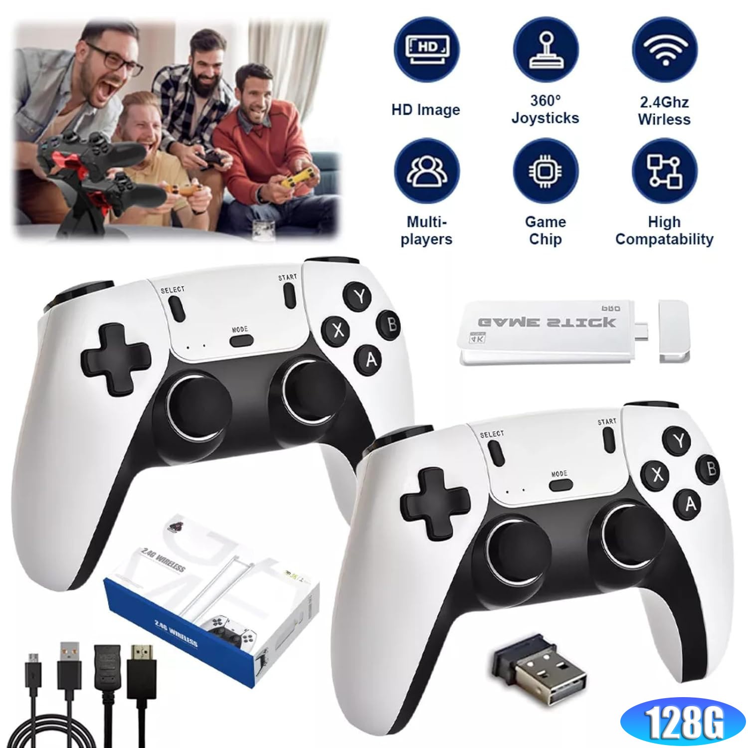 Retro Game Console 40000+ Games 4K HDMI Output w/ 2 Wireless Controllers & 128GB