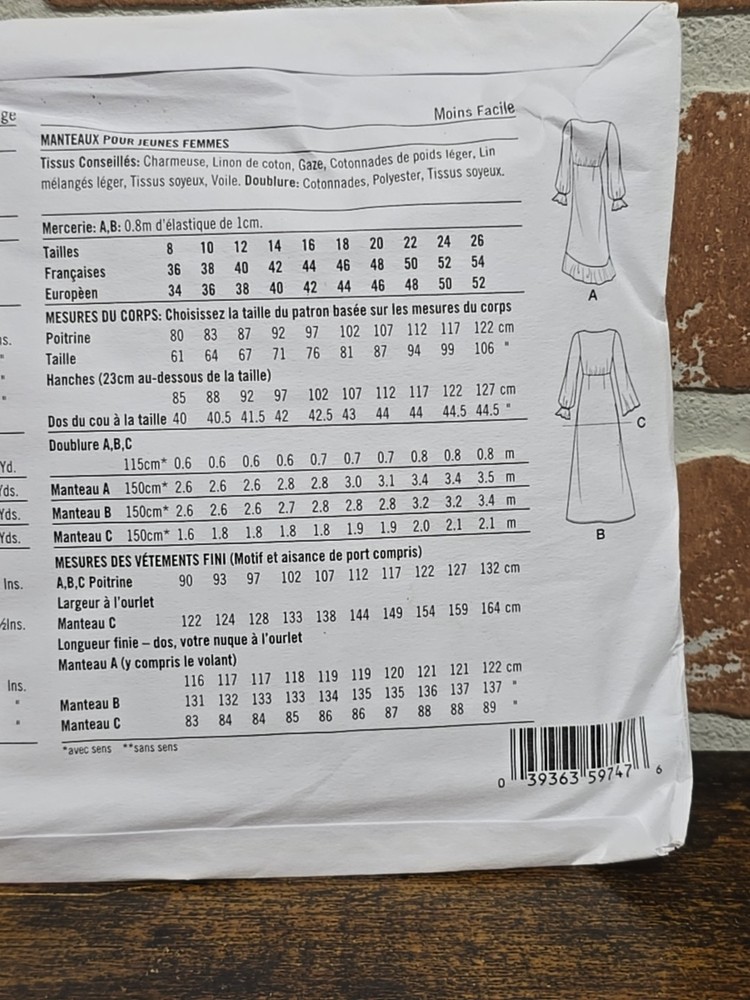 Misses' Duster Jacket Sewing Pattern Packet, Code S9747, Sizes 8-10-12-14-16,...