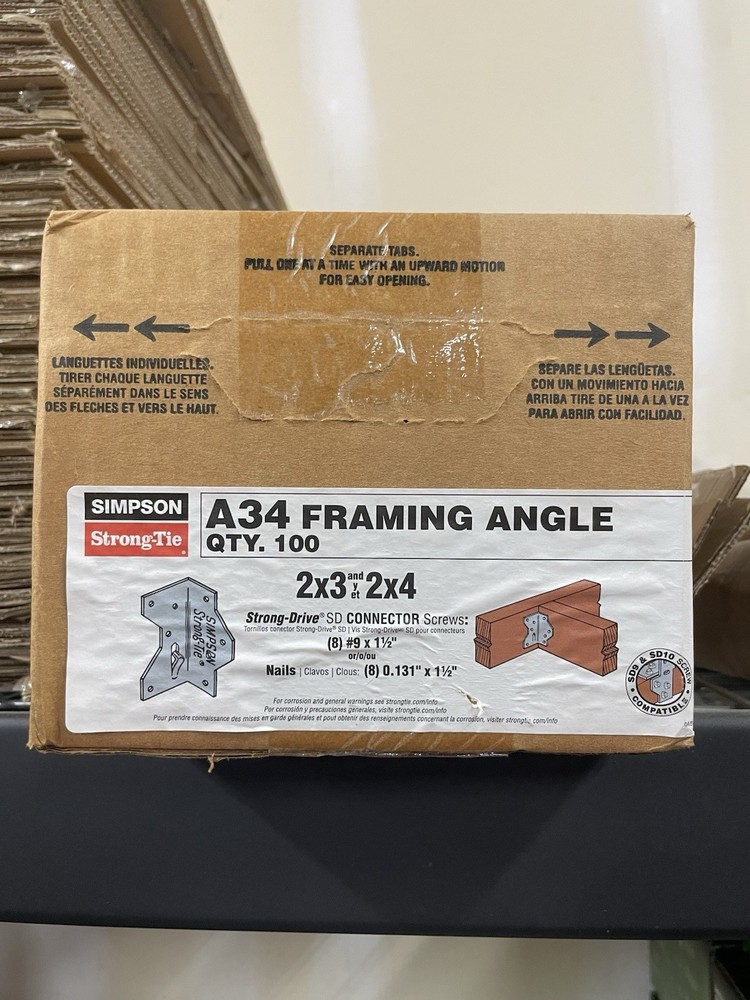 QTY 100 Simpson Strong-Tie A34 Framing Angle Box