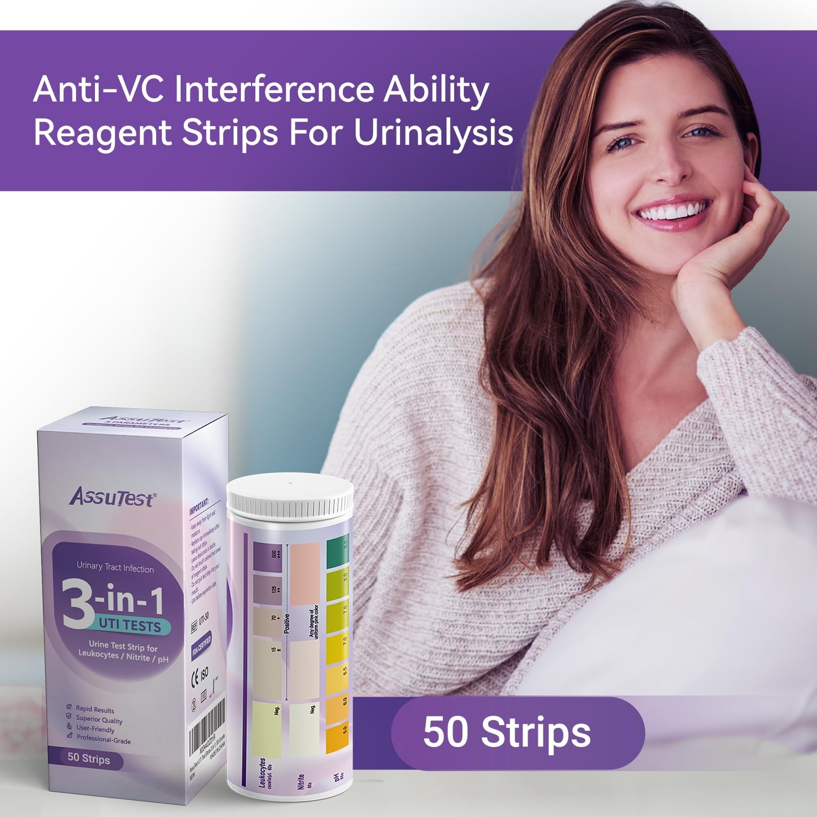 UTI Test Strips - 3-in-1 Advanced Urinary Tract Infection Home for Women Men ...