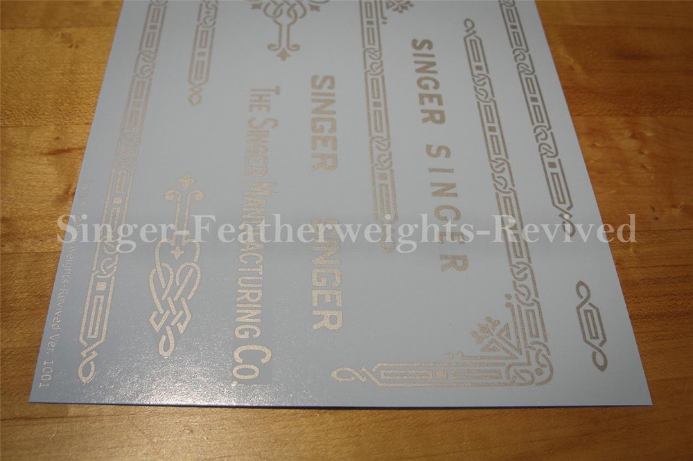 SINGER FEATHERWEIGHT SILVER METALLIC **PRE TRIMMED** DECALS / SCREEN PRINTED