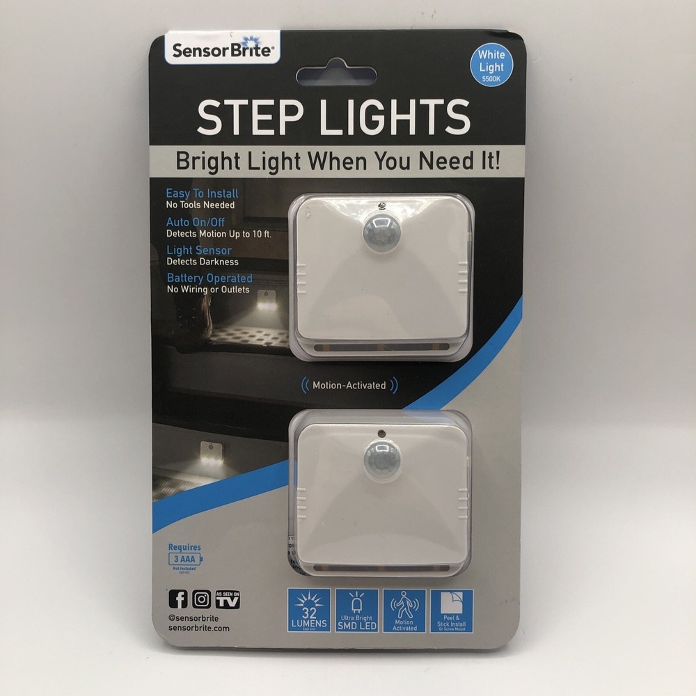 (2-Pk) Sensor Brite Peel & Stick Wireless Motion-Activated LED Step Lights