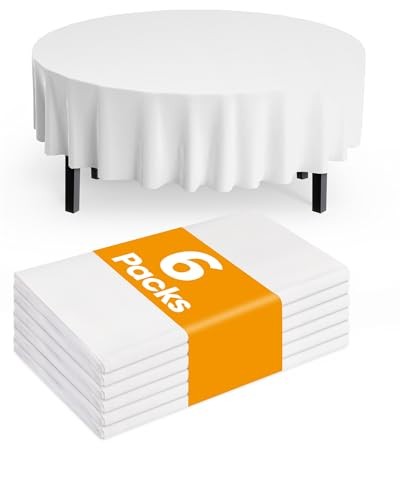 Plastic Table Cloth Disposable 6 Pack, 84'' Round Table 84" Round White