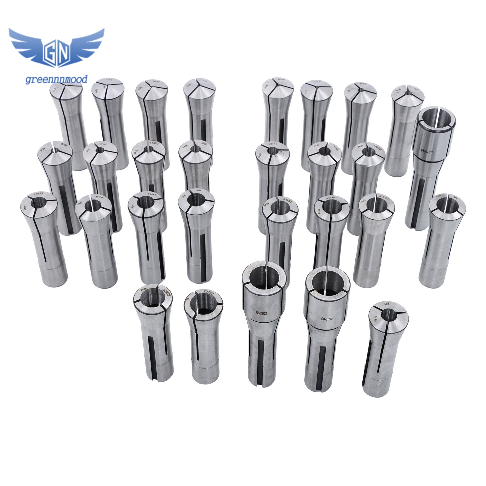 29 Pcs R8 Collet Set 1/32" - 1" for Bridgeport with R8 Collet Rack - 48 slot