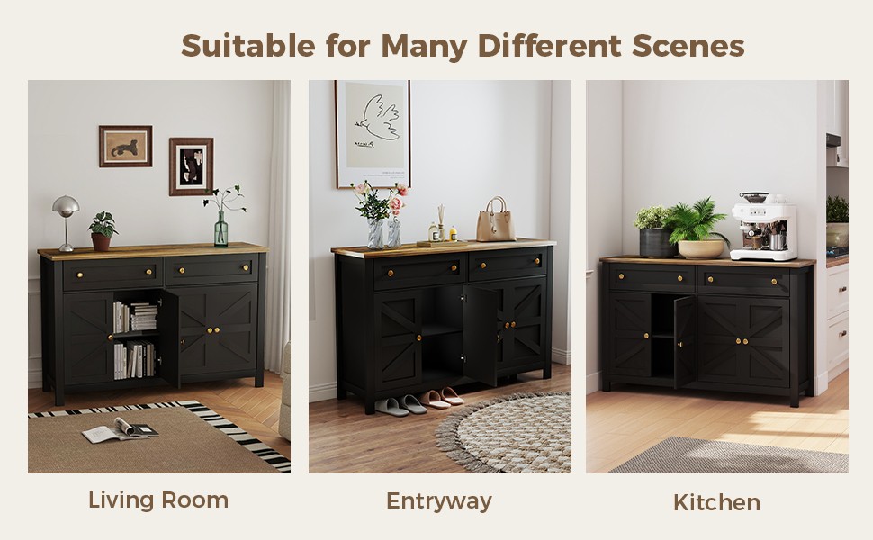 55.1in Sideboard Buffet Cabinet Kitchen Storage Sideboard With Drawers REQY