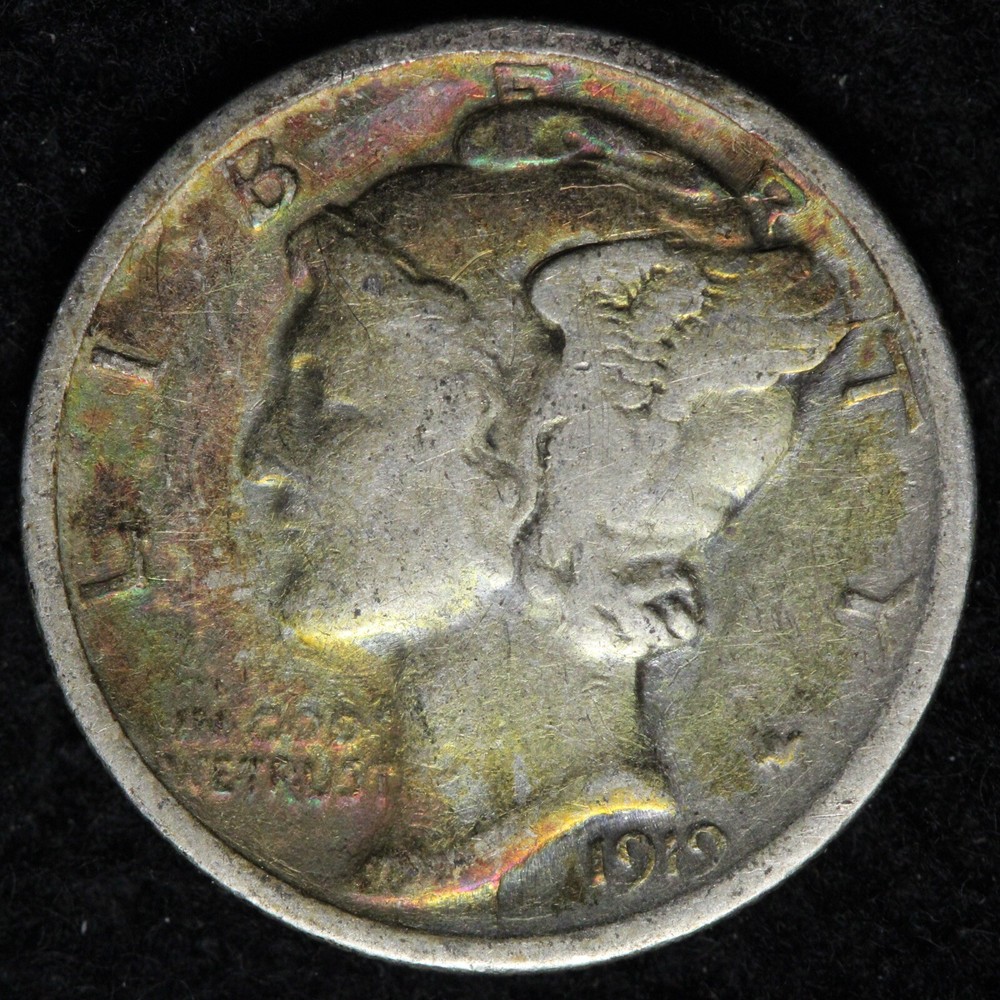 1919 Mercury Silver Dime FINE/VF TONED E218 WISE
