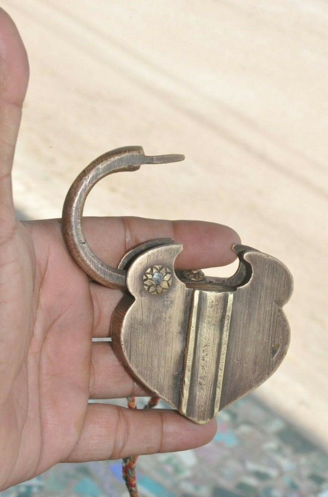 Vintage Brass Handcrafted Engraved Heart Shape Tricky Padlock