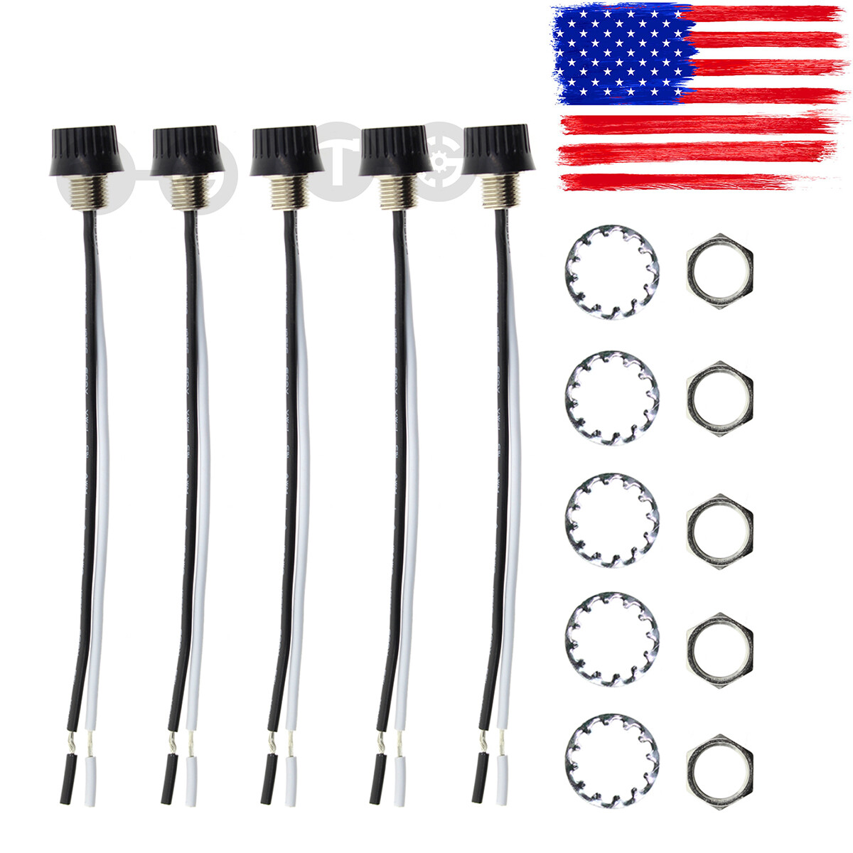 5PCS Black Rotary Stye On/Off Canopy Switches, 3/1 amps at 125/250,4" Wire