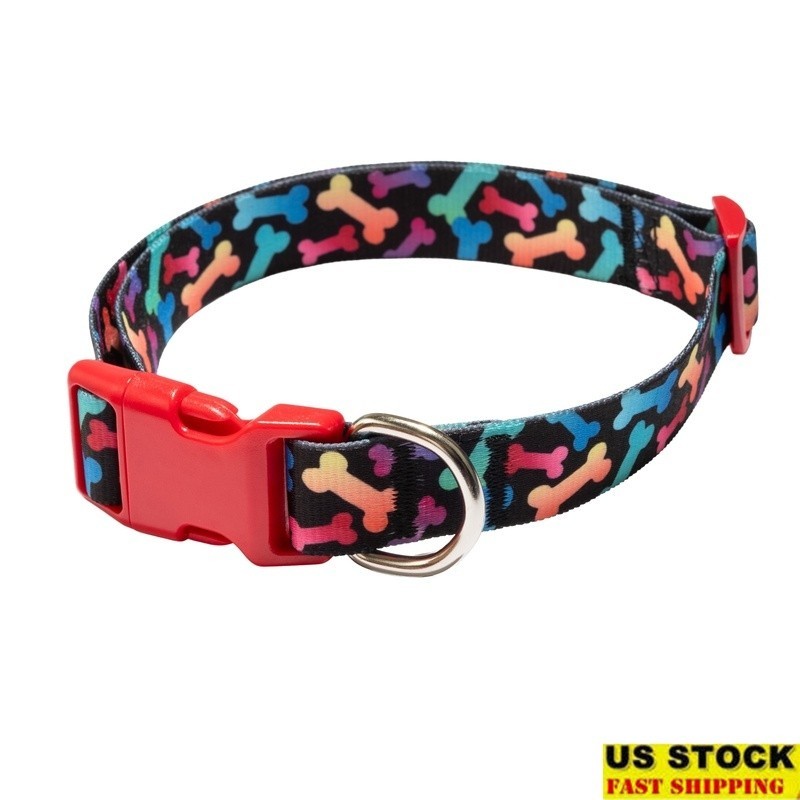 Dog Collar Multicolored Large Adjustable Bone Print Decor
