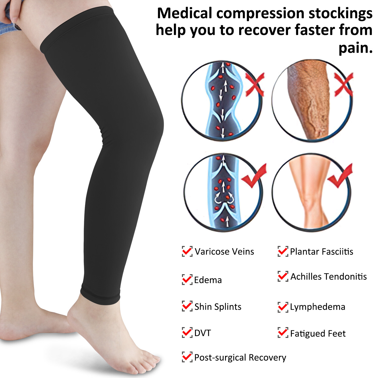 Thigh High Compression Stockings - Leg Support & Pain Relief for Men & Women USA