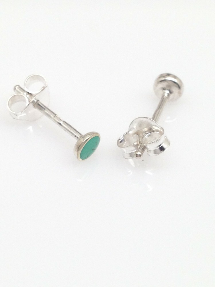 925 Sterling Silver Round Turquoise Stud Earrings Tiny Post Stud 3mm