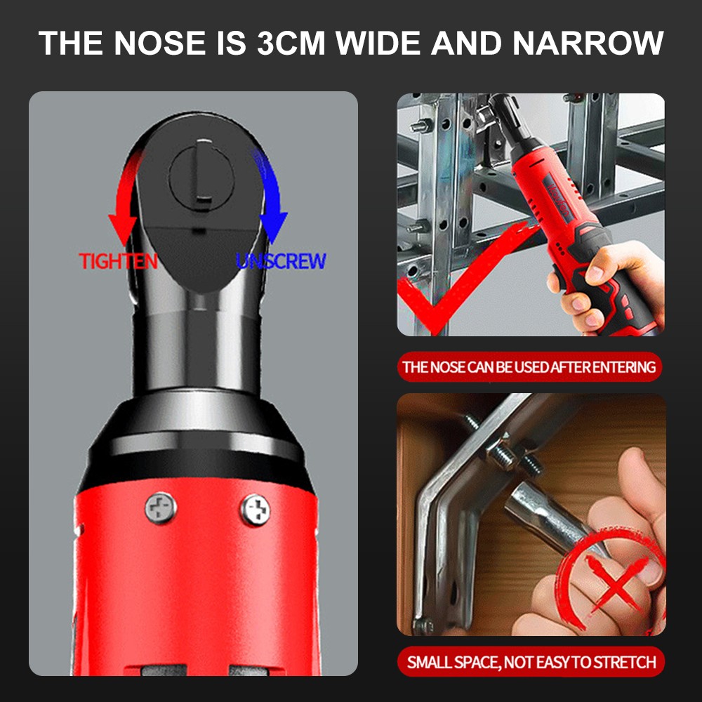 Cordless Ratchet 3/8\" Right Angle Wrench Impact Power Tool /2Battery 4Socket B4