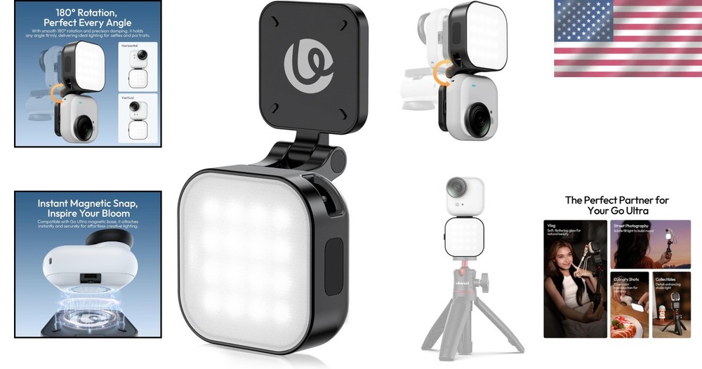Compact 3-Level Brightness LED Fill Light for Insta360