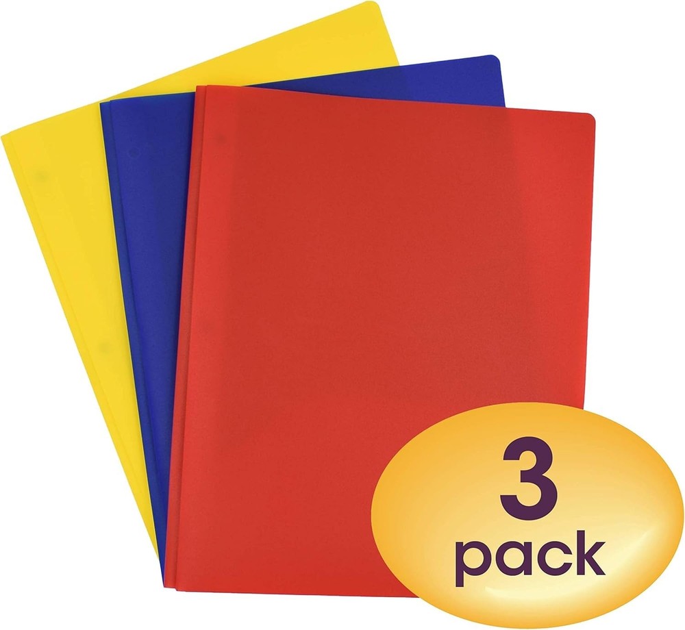 3 Count Polypropylene Two-Pocket Folder Set - Stylish & Water-Resistant Design