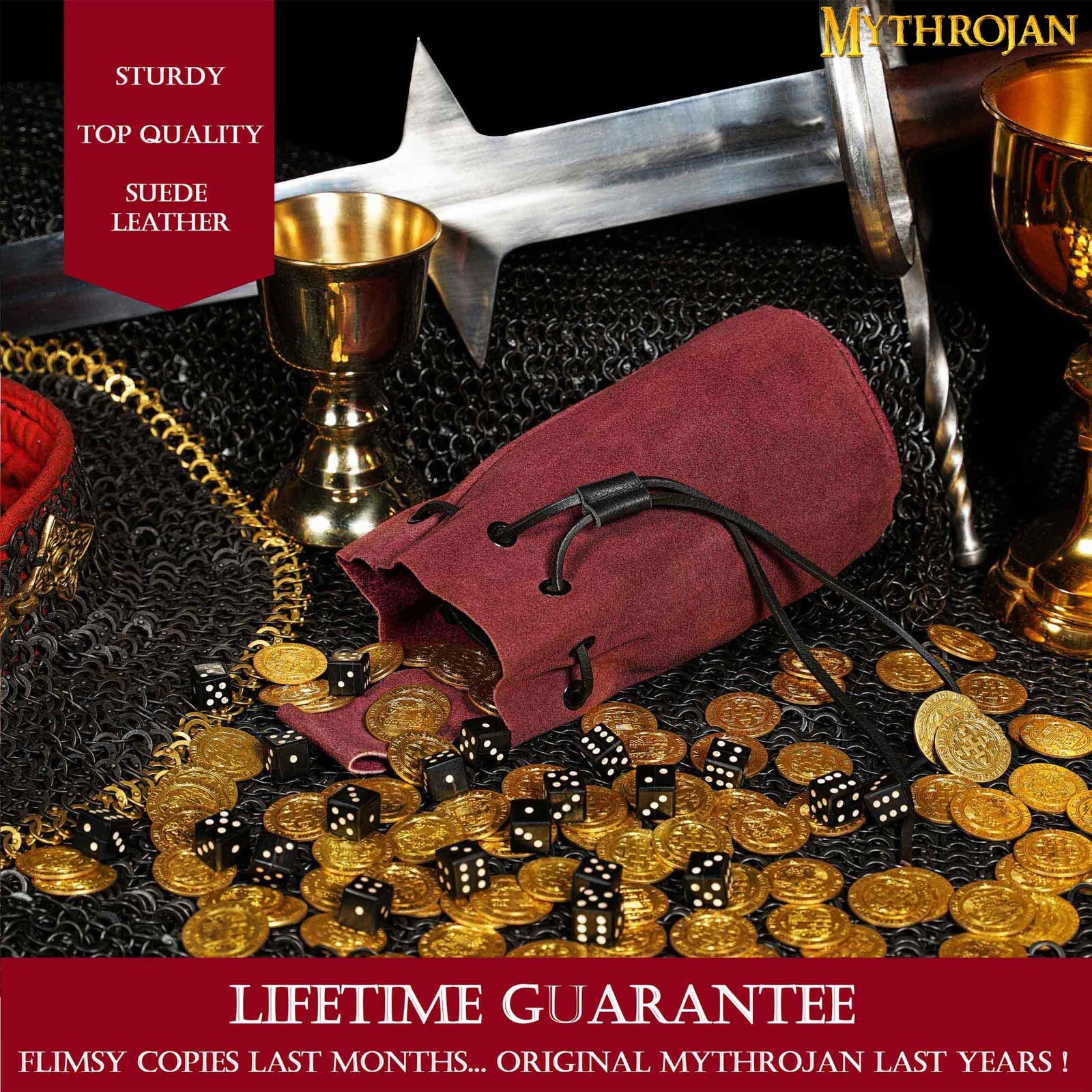 Medieval Suede Jewelry Pouch Cosplay Renaissance Coin Leather Belt Bag Wine Red