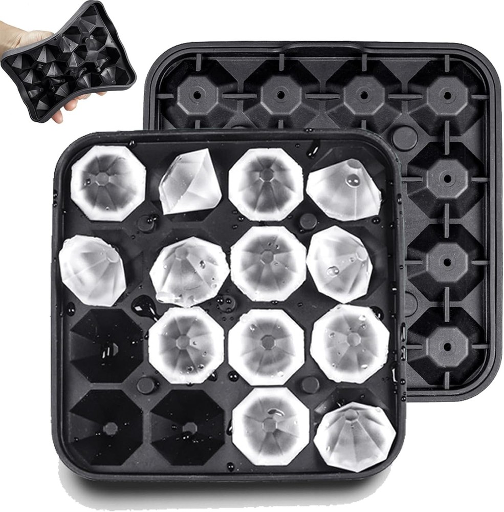 Tiny Diamond Ice Molds Fun Shapes 2 Pack, Small 2-Pack Black, Black