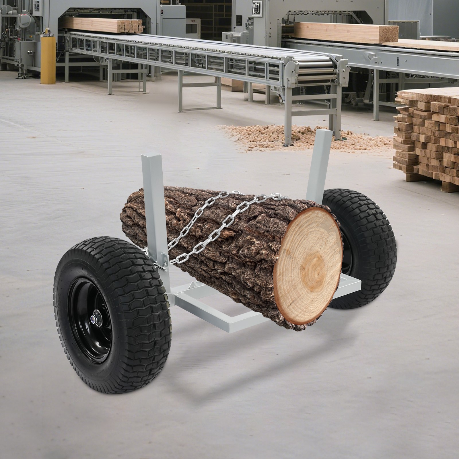 1500 LBS Capacity Log Skidder Heavy Duty Log Holder, Log Dolly with Chain Silver