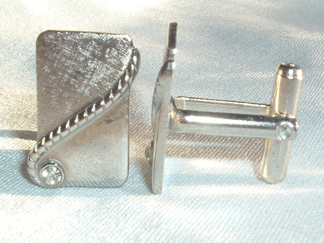 VINTAGES SILVER-TONE WHITE RHINESTONE RECTANGULAR CUFFLINKS