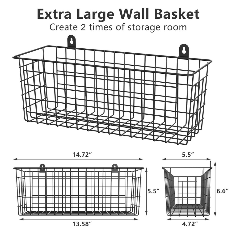 MaraFansie [Extra Large] Wire Basket 2-Pack Hanging Wall 2 Pack, Black-2 Pack