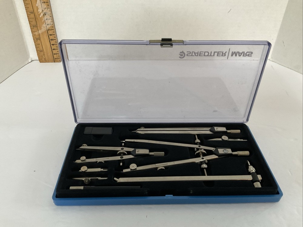 Staedtler Mars Masterbow 9 pc Drafting Set in Original Case + Mars 700 pens