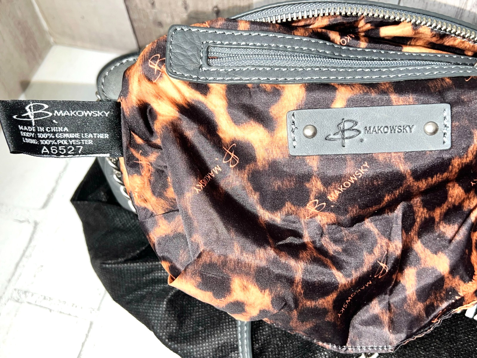 B Makowski Gray Leather Crossbody Bag, Dust Bag Included