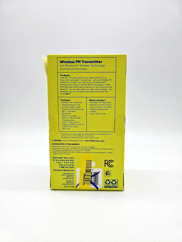 onn. Wireless FM Transmitter with Bluetooth and Native Voice App Compatible