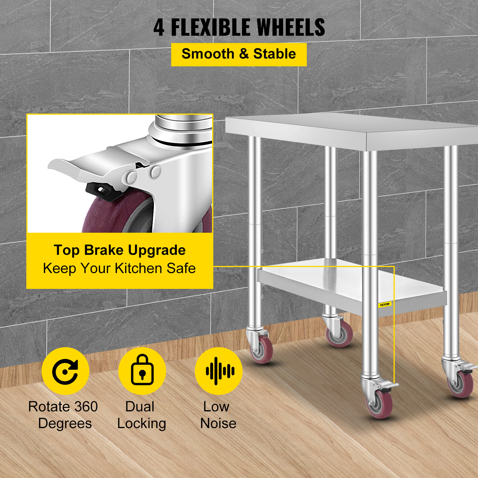 18"X30" Stainless Steel Work Prep Table w/ Wheel& Undershelf Commercial Table