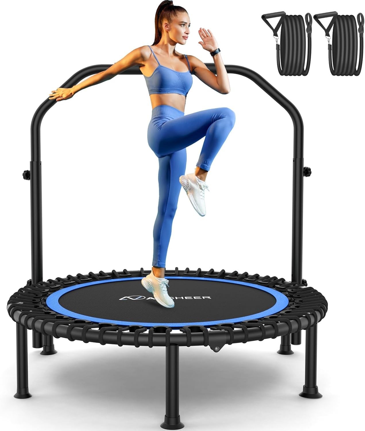 40-48in Foldable Mini Trampoline with Bungees, Fitness Trampoline Max 550lbs US