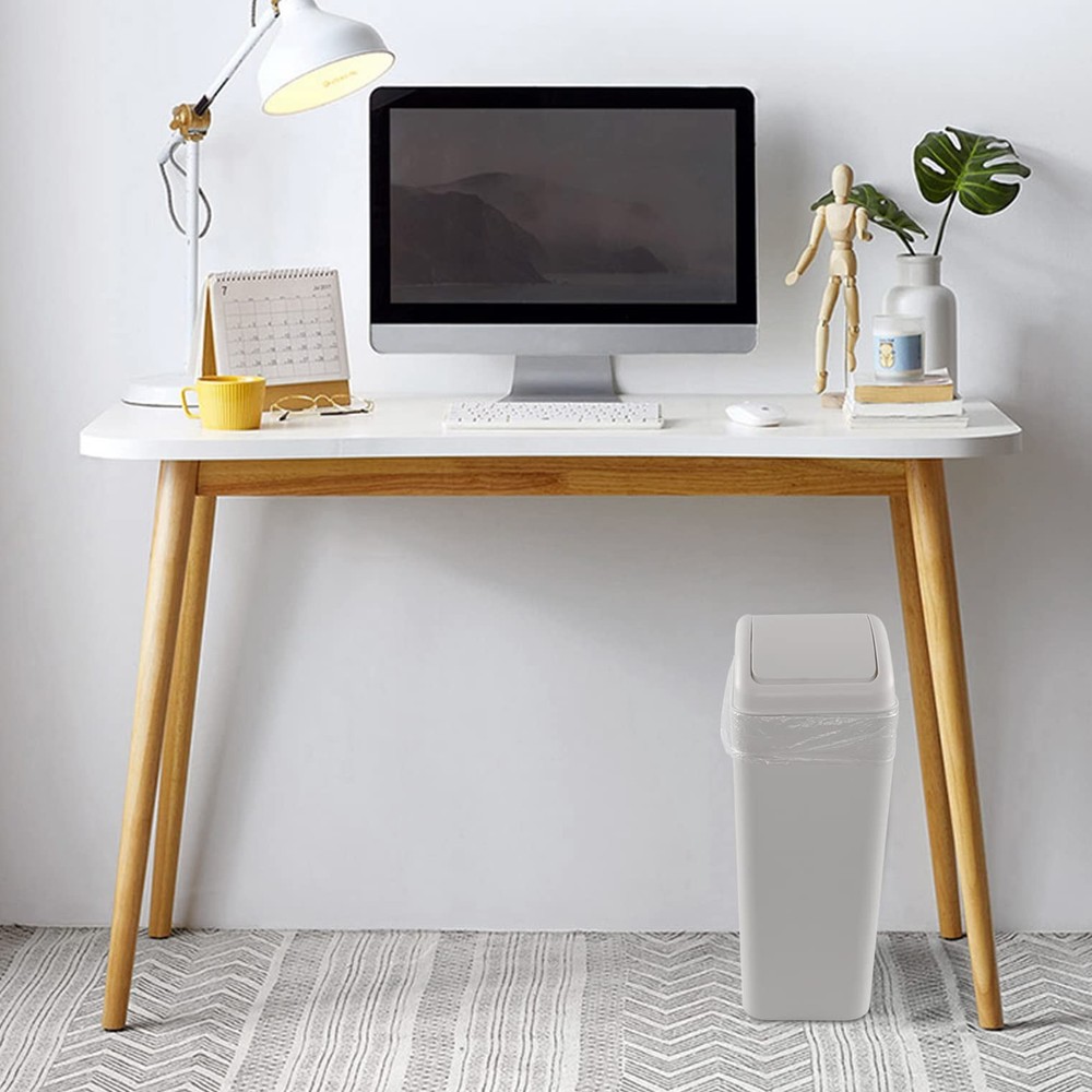 14 L Plastic Kitchen Trash Can Swing Lid Slim Garbage Can Light Grey