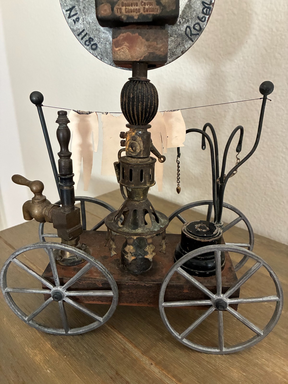 Roger Wood Clockwerks Artisan Steampunk Numbered Laundry Clothesline Theme Clock