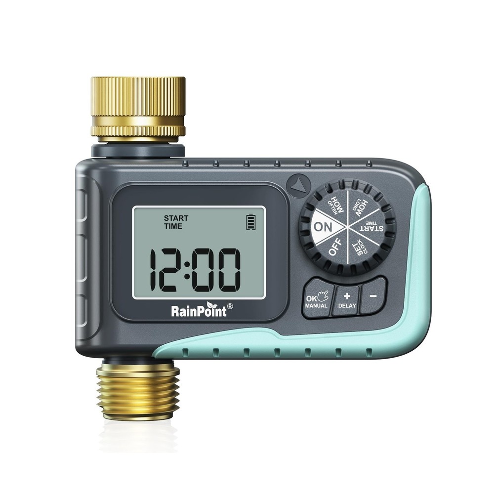 RAINPOINT Sprinkler Timer with Brass Inlet & Outlet, Programmable H... Fast Ship