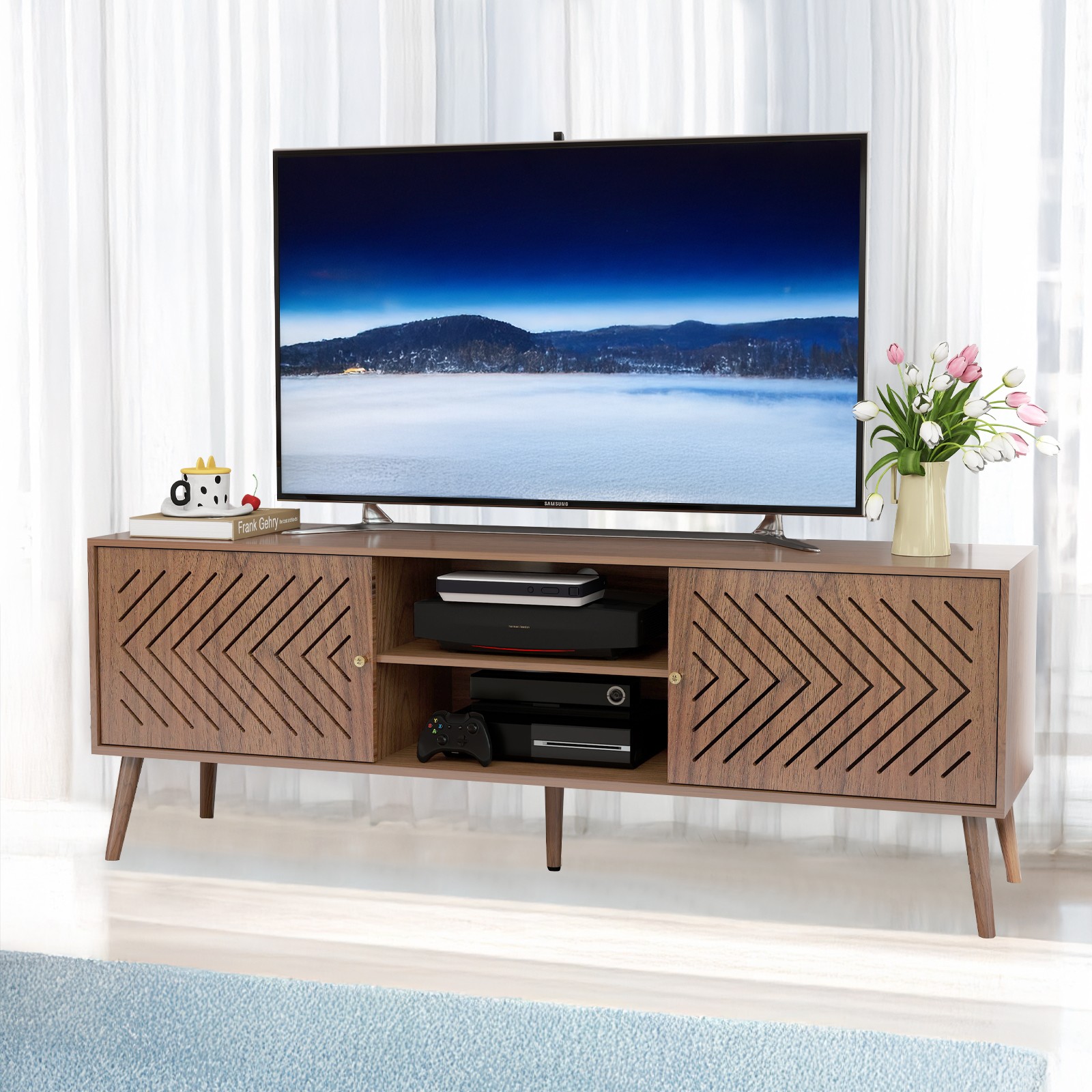 TV Stand Cabinets Modern Entertainment Center with Storage for TV up to 70 Inch