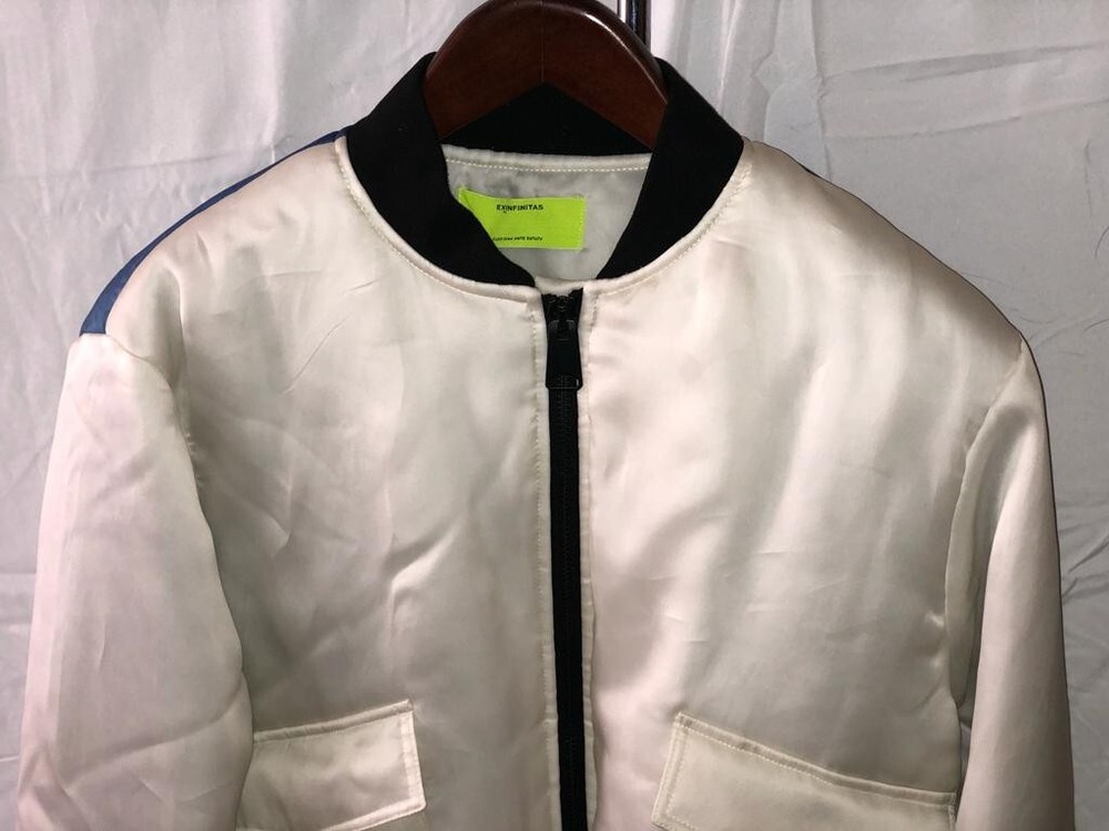 Ex Infinitas Men White Surfer Bomber Jacket Size: L