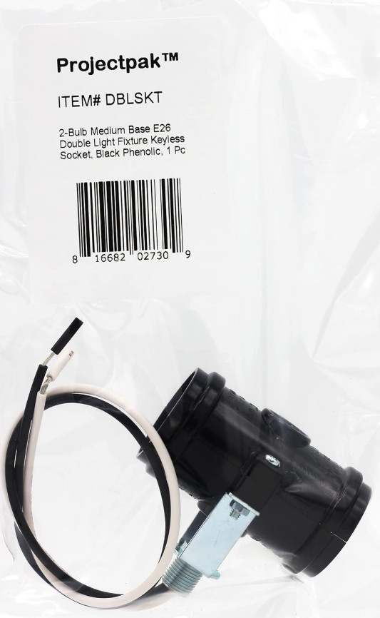 Double Bulb Socket E26 Medium Base Twin Cluster with Bracket and Wire Leads