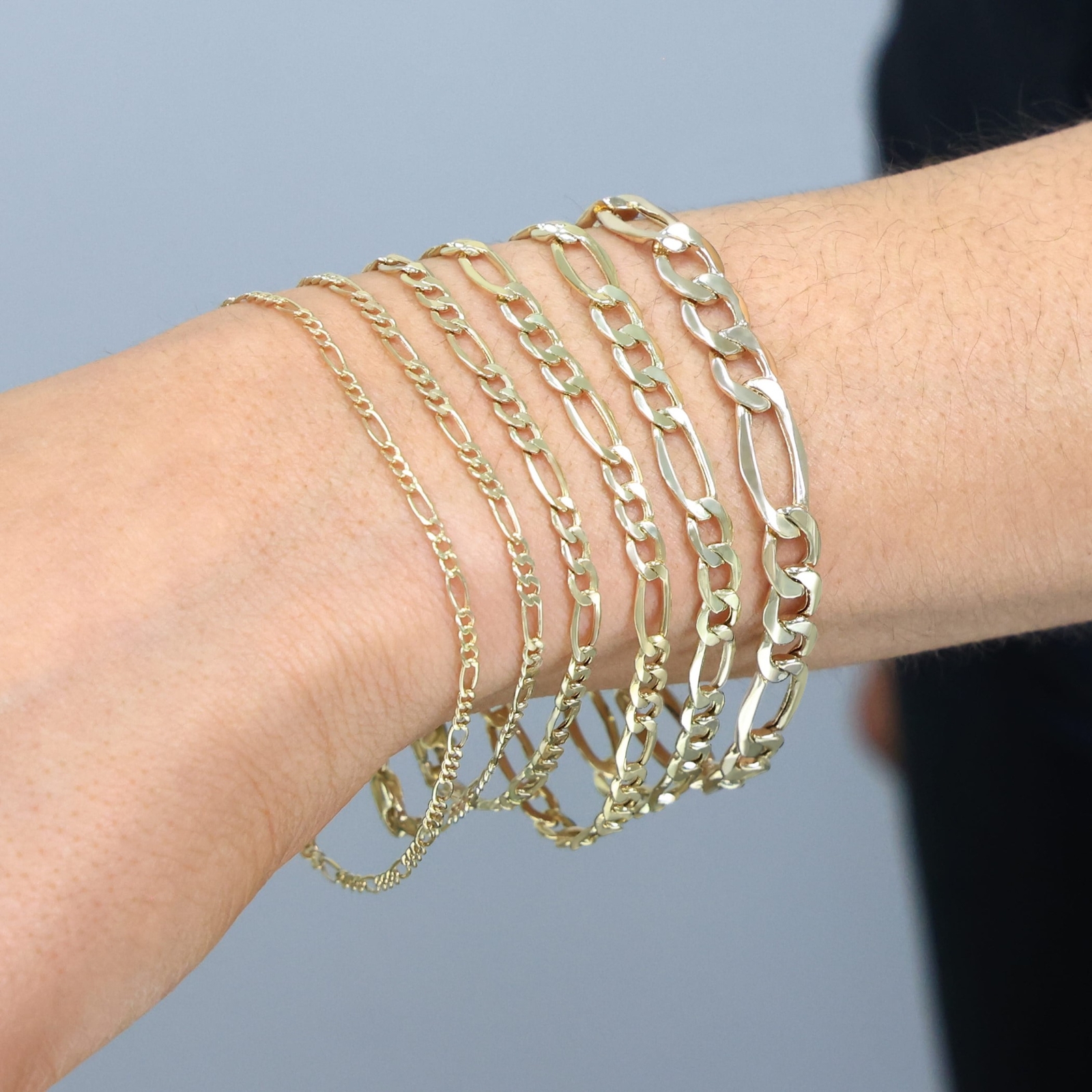 10K Yellow Gold 3.5mm-9mm Italian Figaro Chain Link Bracelet Mens Women 7" 8" 9"