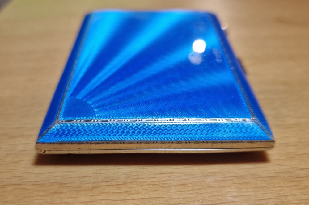 STUNNING BLUE ENAMEL SOLID SILVER CIGARETTE CASE ref 1443