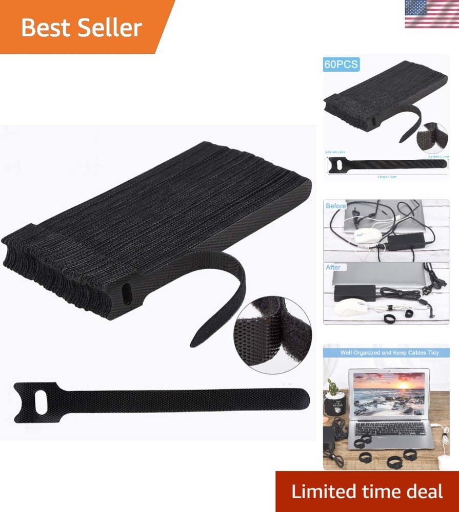 60 PCS 6 Inch Adjustable Cable Ties - Durable Cord Organization Solution