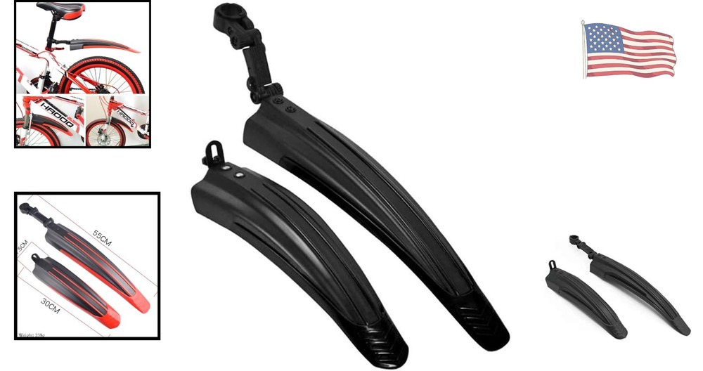 Universal Adjustable Mud Guards for Mountain & Road Bikes - All Black Set