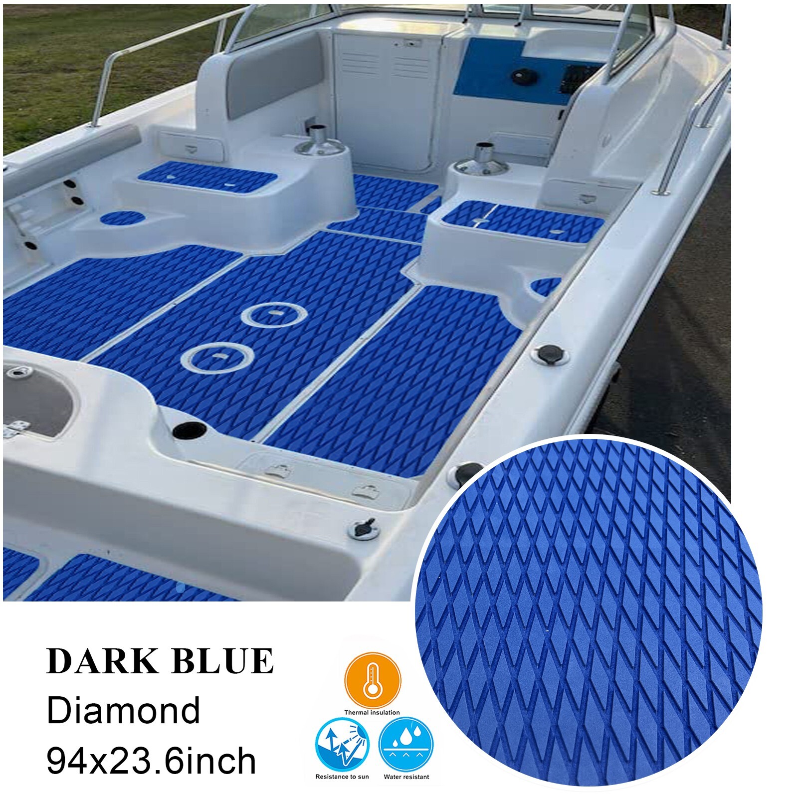Blue EVA Foam Boat Flooring Sheet Mat 5mm Diamond Deck Grip Jet ski Traction Pad