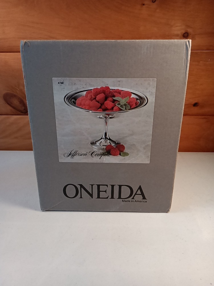 Vintage Jefferson Oneida Silverplate Compote Beaded Edge Trim With Original Box
